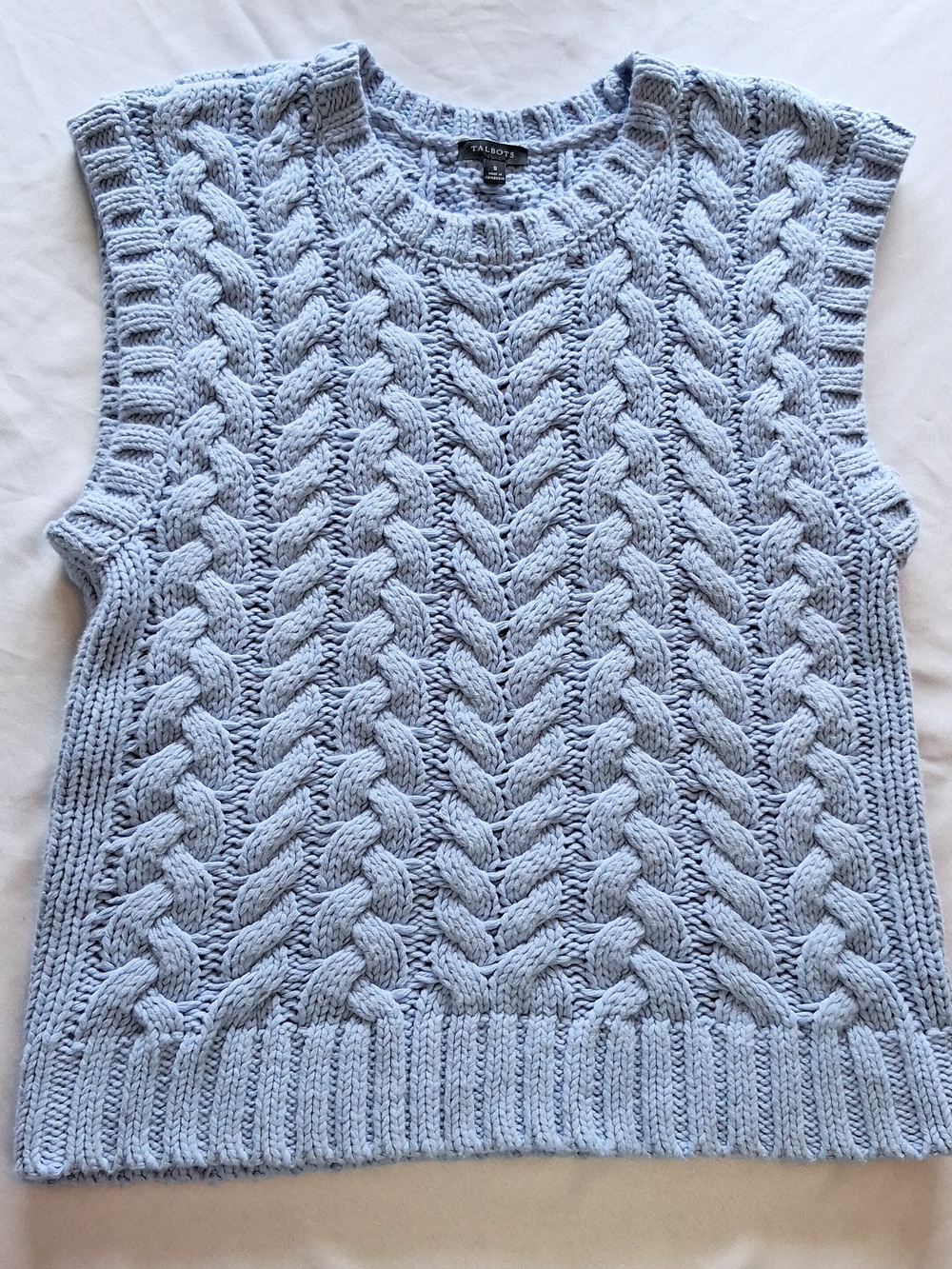Talbots Light Blue Cable Knit Sleeveless Sweater Vest Womens Size Small